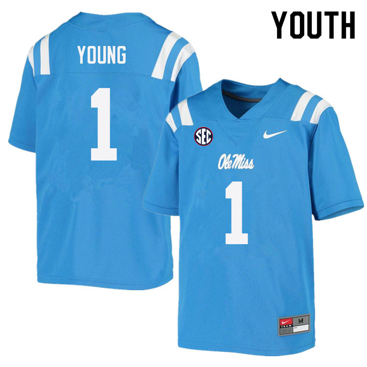 Isheem Young Ole Miss Rebels NCAA Youth Powder Blue #1 Stitched Limited College Football Jersey NYY3558AY